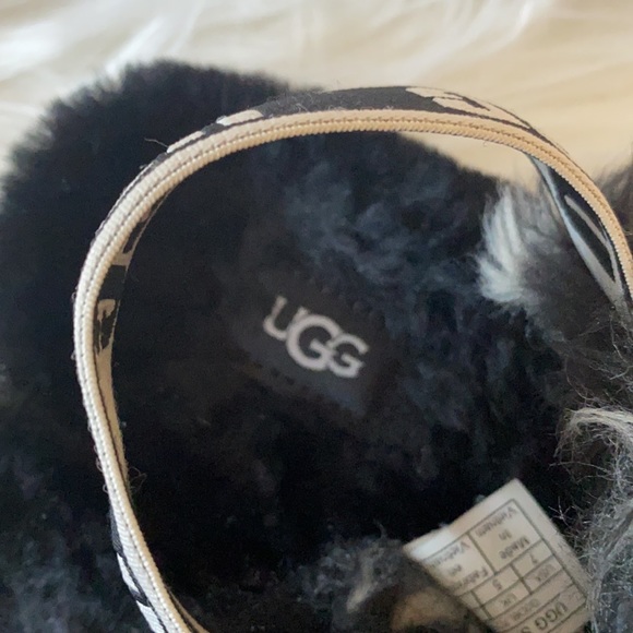 UGG Black and Cream Fluffy Slippers - Picture 2 of 6